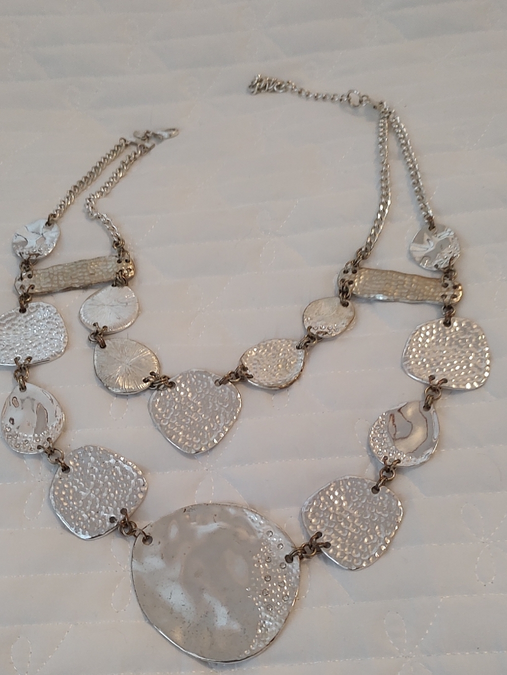 Sterling-Tone Textured Disc Statement Necklace - Silver